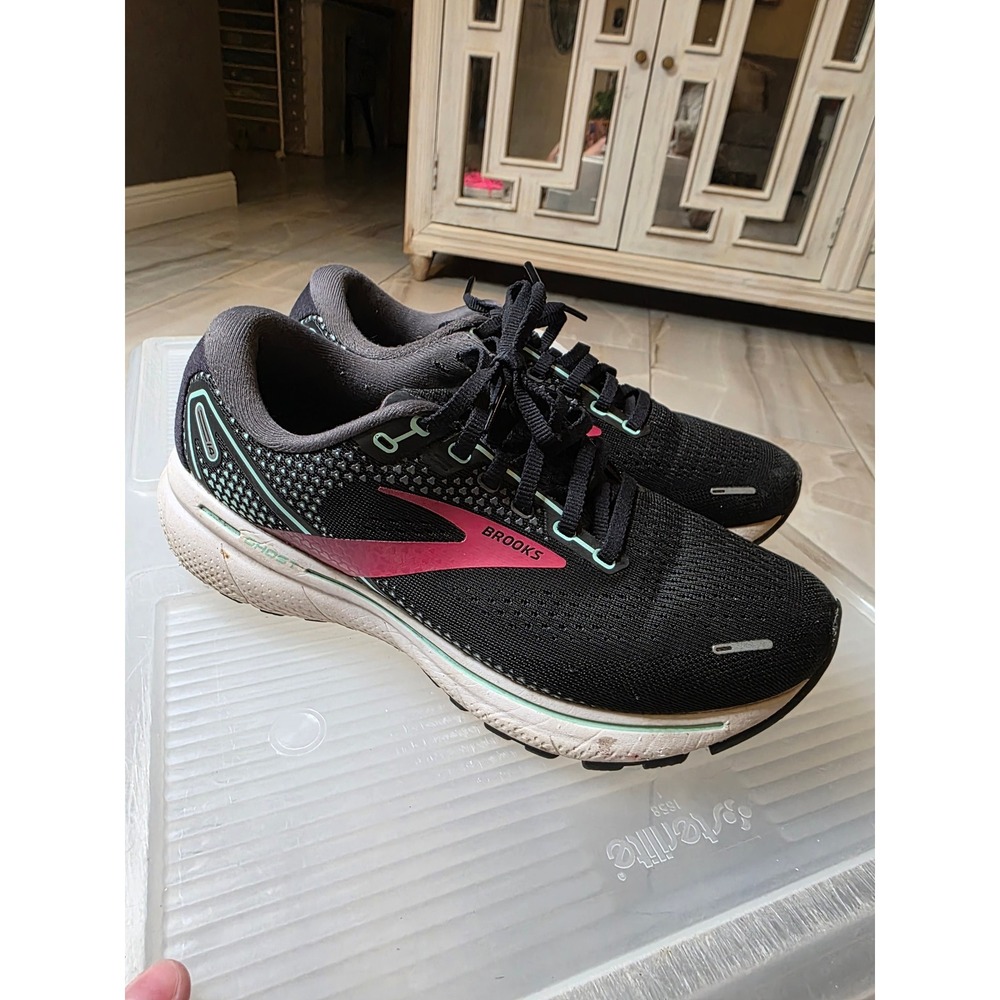 Brooks Ghost 14 Womens Running Shoes Black Pink Mint Wide D 1203561D013 Size 8 - Picture 10 of 16